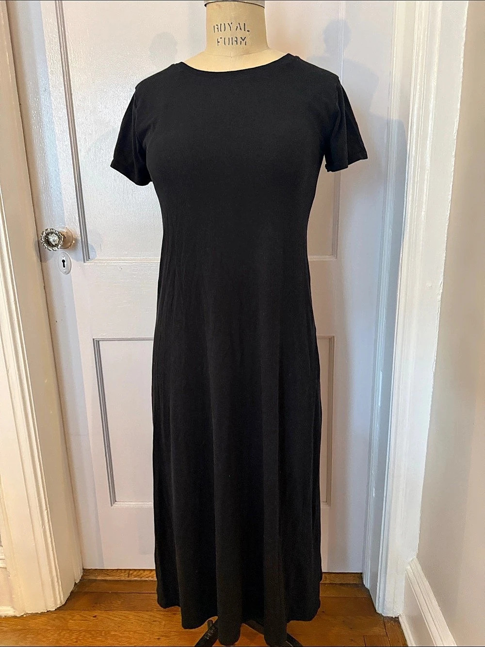 Uniqlo AIRism Cotton Short-Sleeve Long Knit Dress Black Medium with Built in B